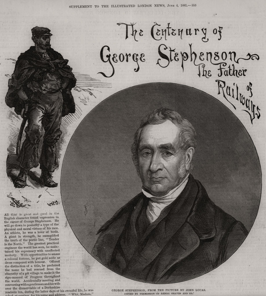 George Stephenson, by John Lucas. Railways. Northumberland 1881 old print